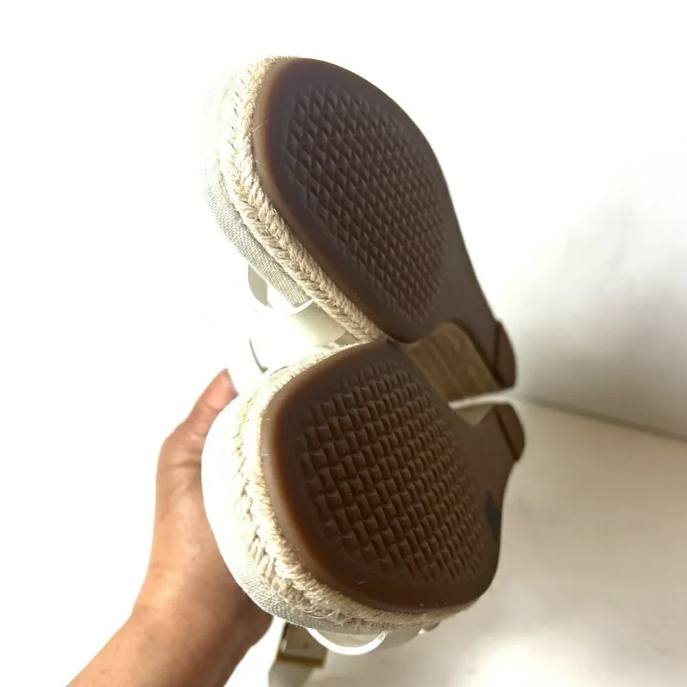 Cole Haan Womens Sz 9.5 B Wedge White Leather Espadrille Sling Back Open Toe NEW